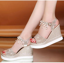 将图片加载到图库查看器，Women Sandals Summer Platform Sandals Buckle Strap Peep Toe Thick Bottom Modern Espadrille Sandals Platform Cross Buckle Strap Slingback Summer Open Toe Shoes
