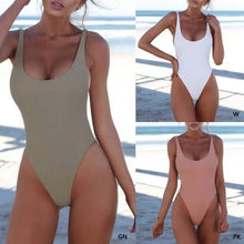 Load image into Gallery viewer, Women Sexy Push Up One-piece Backless Solid Retro Triangle Swimsuit
