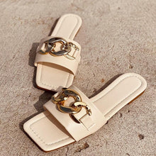 Load image into Gallery viewer, Women Slipper Sandals Gold Chain Closed Toe Slip On Flat Heels Square Head Casual Slides Flip Flop Chunky Heel Mules Open Toe Slip On Dress Backless High Heels Slides Slippers
