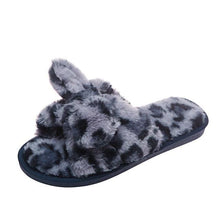 将图片加载到图库查看器，Women Slippers Winter Shoes Home Slippers Faux Fur Slippers Leopard Print Bow Decoration Shoes Faux Fur Slippers Warm Flip Flop House Slippers Open Toe Home Slippers For Girls
