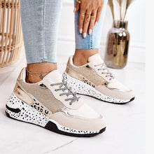 Load image into Gallery viewer, Women Sneakers Leopard Print Lace-Up Women's Vulcanize Shoes Sports Sneakers Breathable Height Increasing Walking Jogging Sneakers Gold Silver Sport Running Women's Sneakers
