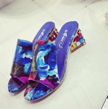 将图片加载到图库查看器，Women Square Heels Summer Sandals Open Toe Multi Colors Shoes Cute Sandals Flip Flops Slip On Fashion Wedding Dress Chunky Block Heels Open Back High Heel Slide Slipper

