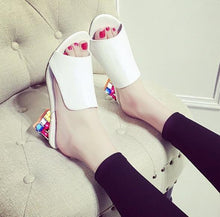 将图片加载到图库查看器，Women Square Heels Summer Sandals Open Toe Multi Colors Shoes Cute Sandals Flip Flops Slip On Fashion Wedding Dress Chunky Block Heels Open Back High Heel Slide Slipper
