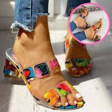 将图片加载到图库查看器，Women Square Heels Summer Sandals Open Toe Multi Colors Shoes Cute Sandals Flip Flops Slip On Fashion Wedding Dress Chunky Block Heels Open Back High Heel Slide Slipper
