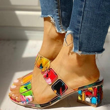 将图片加载到图库查看器，Women Square Heels Summer Sandals Open Toe Multi Colors Shoes Cute Sandals Flip Flops Slip On Fashion Wedding Dress Chunky Block Heels Open Back High Heel Slide Slipper

