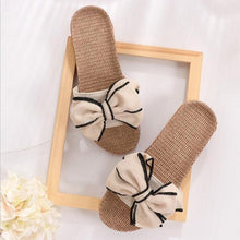 Load image into Gallery viewer, Women Summer Casual Slides Comfortable Slippers Striped Bow Linen Flip Flops Platform Sandals Unisex Linen Summer Beach Shoes Lightweight Skidproof Indoor Slippers Home Breathable Sandals
