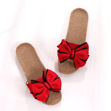 Load image into Gallery viewer, Women Summer Casual Slides Comfortable Slippers Striped Bow Linen Flip Flops Platform Sandals Unisex Linen Summer Beach Shoes Lightweight Skidproof Indoor Slippers Home Breathable Sandals
