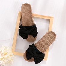 Load image into Gallery viewer, Women Summer Casual Slides Comfortable Slippers Striped Bow Linen Flip Flops Platform Sandals Unisex Linen Summer Beach Shoes Lightweight Skidproof Indoor Slippers Home Breathable Sandals
