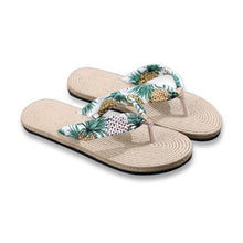 将图片加载到图库查看器，Women Summer Floral Flip Flops Beach Sandals Thongs Slippers Hemp Rope Travel Flip-Flops Unisex Home Slippers Flax Women House Slipper Open-Toe Breathable Slippers
