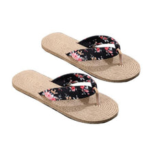 将图片加载到图库查看器，Women Summer Floral Flip Flops Beach Sandals Thongs Slippers Hemp Rope Travel Flip-Flops Unisex Home Slippers Flax Women House Slipper Open-Toe Breathable Slippers
