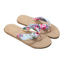 将图片加载到图库查看器，Women Summer Floral Flip Flops Beach Sandals Thongs Slippers Hemp Rope Travel Flip-Flops Unisex Home Slippers Flax Women House Slipper Open-Toe Breathable Slippers
