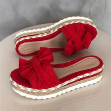 Load image into Gallery viewer, Women Summer Platform Mid Heels Bow Tie Open Toe Fashion Slides Beach Outdoor Shoes Knotted Bow Flat Footbed Sandals For Ladies Open Toe Casual Summer Slide Sandals
