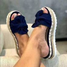 Load image into Gallery viewer, Women Summer Platform Mid Heels Bow Tie Open Toe Fashion Slides Beach Outdoor Shoes Knotted Bow Flat Footbed Sandals For Ladies Open Toe Casual Summer Slide Sandals
