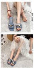 将图片加载到图库查看器，Women Summer Slipper Square Toe Chain Slippers Slip On Flat Slide Sandals Beach Flip Flops Casual Shoes Woman Heel Shoes Open Toe Slip On Dress Backless Heels Slides Slippers

