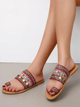 Load image into Gallery viewer, Women Summer Style Beautiful Flat Slippers Casual Comfortable Beach Women Sandals Strappy Flat Open Toe Ring Sandals Wide Comfortable Leather Shiny Sandals
