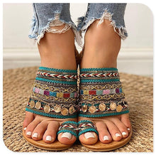 Load image into Gallery viewer, Women Summer Style Beautiful Flat Slippers Casual Comfortable Beach Women Sandals Strappy Flat Open Toe Ring Sandals Wide Comfortable Leather Shiny Sandals
