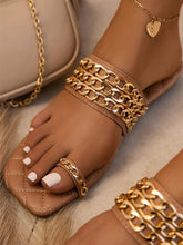 Load image into Gallery viewer, Women Summer Weave Slides Chain Decorative Flip Flops Outdoor Casual Sandals Square Heel Slippers Metal Chain Elastic Slingback Cute Flat Dressy Casual Summer Beach Sandals
