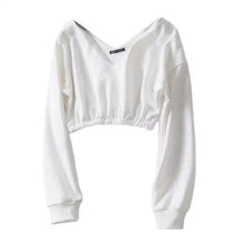 将图片加载到图库查看器，Women Sweatshirt Streetwear Hoodies Hip Pop Crop Top Female Long Sleeve Deep V Neck Pullovers Womens Sweatshirts Pullover Tops Drop Shoulder Running Activewear Casual Gym Workout Sweatshirt
