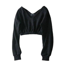 将图片加载到图库查看器，Women Sweatshirt Streetwear Hoodies Hip Pop Crop Top Female Long Sleeve Deep V Neck Pullovers Womens Sweatshirts Pullover Tops Drop Shoulder Running Activewear Casual Gym Workout Sweatshirt
