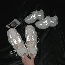 Load image into Gallery viewer, Women Thick Sneakers Fashion Mesh Chunky Sneakers Casual Shoes Autumn Reflective Comfortable Thick Sole White Flats Platform High Lace Up White Sneakers

