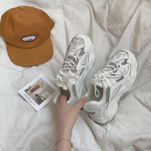 Load image into Gallery viewer, Women Thick Sneakers Fashion Mesh Chunky Sneakers Casual Shoes Autumn Reflective Comfortable Thick Sole White Flats Platform High Lace Up White Sneakers
