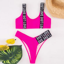 Load image into Gallery viewer, Women  Two Piece Swimsuit Push Up Bikini Swimsuit For Women Two Piece High Waist Crisscross Halter Bikini Letter Printed Bathing Suits 2 Piece Bikini Luxury Bikini Set Sports Swimwear Swimsuit Backless Beachwear Bathing Suit

