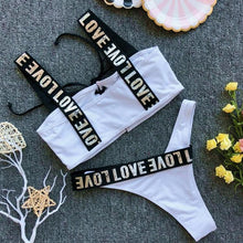 Load image into Gallery viewer, Women  Two Piece Swimsuit Push Up Bikini Swimsuit For Women Two Piece High Waist Crisscross Halter Bikini Letter Printed Bathing Suits 2 Piece Bikini Luxury Bikini Set Sports Swimwear Swimsuit Backless Beachwear Bathing Suit
