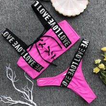 Load image into Gallery viewer, Women  Two Piece Swimsuit Push Up Bikini Swimsuit For Women Two Piece High Waist Crisscross Halter Bikini Letter Printed Bathing Suits 2 Piece Bikini Luxury Bikini Set Sports Swimwear Swimsuit Backless Beachwear Bathing Suit
