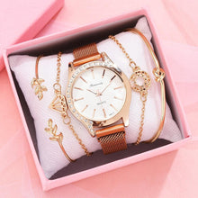 Load image into Gallery viewer, Women Watches New Luxury Fashion Quartz Ladies Watch Clock Rose Gold Diamond Dial Dress Casual Wristwatch Quartz Movement Girls Ladies Wristwatch Big Face Mesh Belt Watch And Bracelet Set
