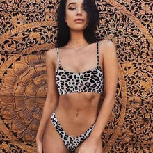Load image into Gallery viewer, Women Wear Bikini Female Swimwear Beach Bikini Leopard Beachwear Set Women's Square Neck Wide Strap Swimsuit Cheeky Bikini Set High Waist 2 Piece Bathing Suit Bathing Suit Snakeskin Push Up Swimsuit

