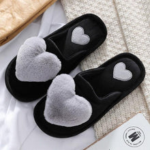 将图片加载到图库查看器，Women Winter Heart Shoes Woman Slides Plush Home Slippers Indoor House Shoes Winter Warm Fur Slippers With Embroidered Heart Details Soft And Warm House Slippers With Cushioned Insole
