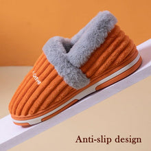 Load image into Gallery viewer, Women Winter Slippers Female Plush Thick Bottom Home Cotton Shoes Non-Slip Comfortable Indoors Flats Men's Plush Fleece Lined House Shoes Indoor Outdoor Anti-Skid Rubber Sole

