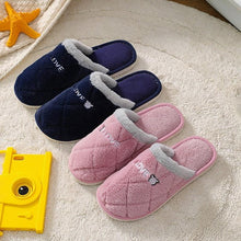Load image into Gallery viewer, Women Winter Warm Fur Slippers Mens House Shoes Comfort Flat Heel Home Indoor Bedroom Warm Soft Cozy Fleece Lining House Slippers Memory Foam Slippers Winter Bedroom Shoes
