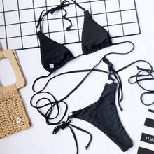 Load image into Gallery viewer, Women Wrap Around String Bikini Female Swimsuit Women Swimwear Women's Straps Halter Cross Front High Cut Adjustable 2 Pieces Bikini Set Swimsuit Two-pieces Lace Up Bikini Set Bathing Swim Suit
