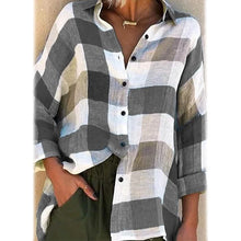 将图片加载到图库查看器，Women's Basic Loose Checkered Long Sleeve Shirt
