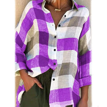 将图片加载到图库查看器，Women's Basic Loose Checkered Long Sleeve Shirt
