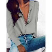 Load image into Gallery viewer, Women's Blouse Shirt Solid Colored Long Sleeve Button V Neck Basic Tops
