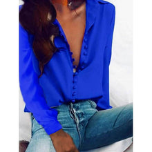 Load image into Gallery viewer, Women's Blouse Shirt Solid Colored Long Sleeve Button V Neck Basic Tops
