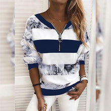 将图片加载到图库查看器，Women's Blouse Shirt Striped Color Block Long Sleeve Print V Neck Tops
