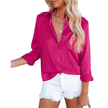 Load image into Gallery viewer, Women's Button Down Shirts Satin V Neck Long Sleeve
