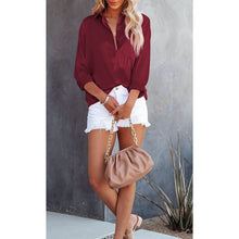 Load image into Gallery viewer, Women's Button Down Shirts Satin V Neck Long Sleeve
