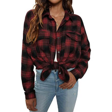 Load image into Gallery viewer, Women's Button Flannel Shirt Plaid Long Sleeve Top
