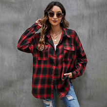Load image into Gallery viewer, Women's Button Flannel Shirt Plaid Long Sleeve Top
