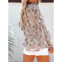 将图片加载到图库查看器，Womens Casual Boho Floral Print V Neck Long Sleeve Loose Blouse
