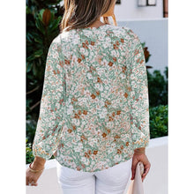 将图片加载到图库查看器，Womens Casual Boho Floral Print V Neck Long Sleeve Loose Blouse
