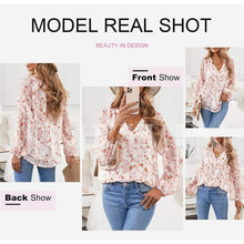 将图片加载到图库查看器，Womens Casual Boho Floral Print V Neck Long Sleeve Loose Blouse
