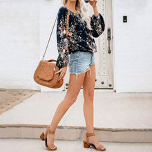 Load image into Gallery viewer, Women's Casual Boho Floral Print V Neck Long Sleeve Shirts Tops
