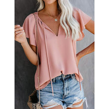 Load image into Gallery viewer, Women's Casual Boho V Neck Tops Drawstring T Shirt
