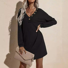 将图片加载到图库查看器，Women's Casual Dresses V-Neck Buttoned Hip Knitted Dresses
