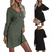 将图片加载到图库查看器，Women's Casual Dresses V-Neck Buttoned Hip Knitted Dresses
